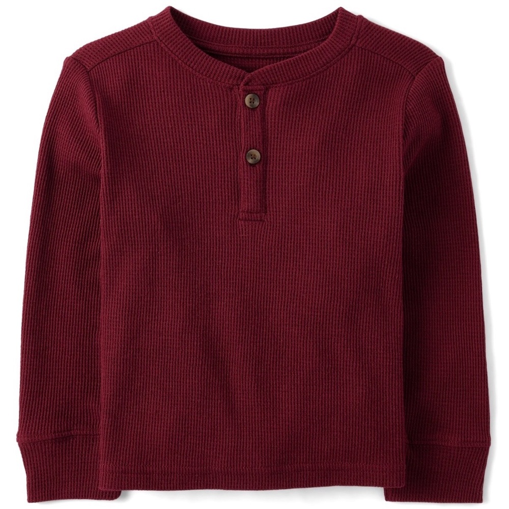 The Children’s Place Toddler Boys Thermal Henley Top, Burgundy, 4T *NWT*